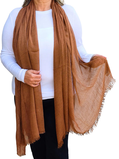 Lightweight oversized plain scarf wrap in camel