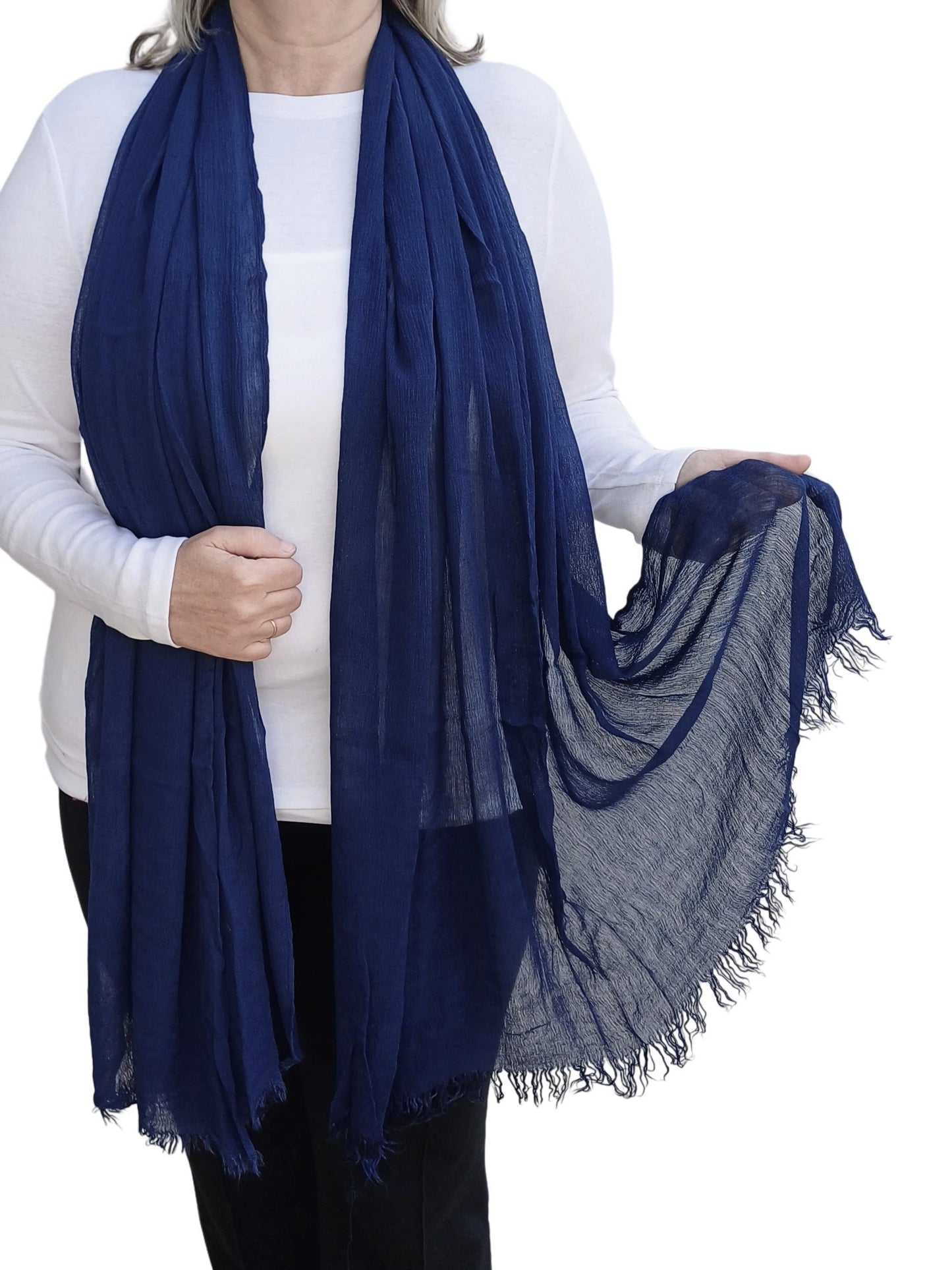 Plain oversized lightweight scarf in dark denim blue