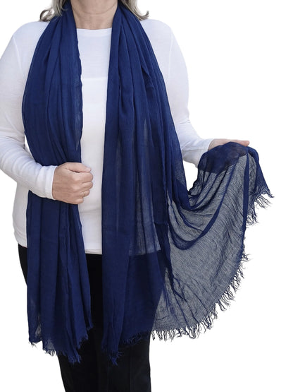Plain oversized lightweight scarf in dark denim blue