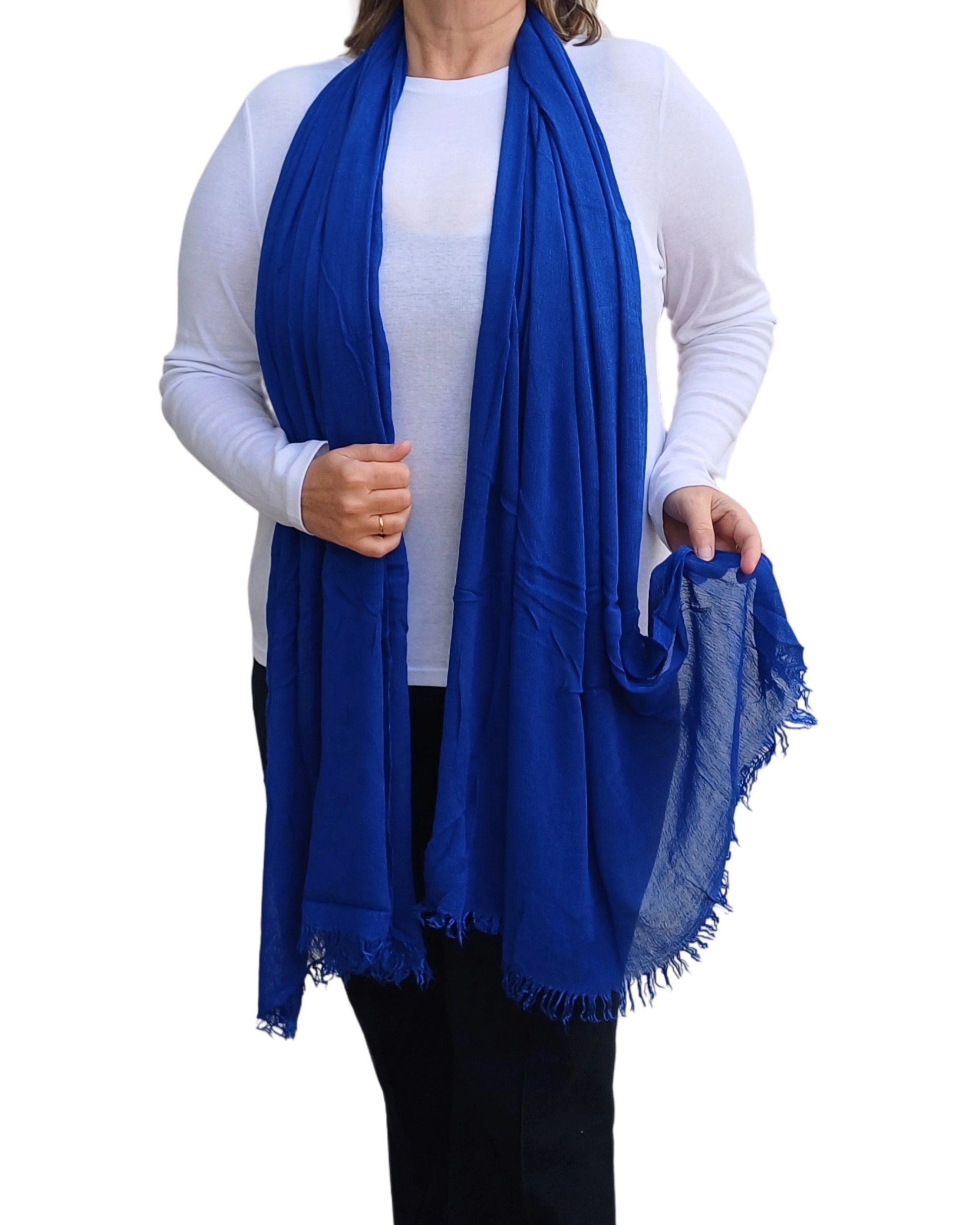 Oversized lightweight plain scarf in royal blue viscose