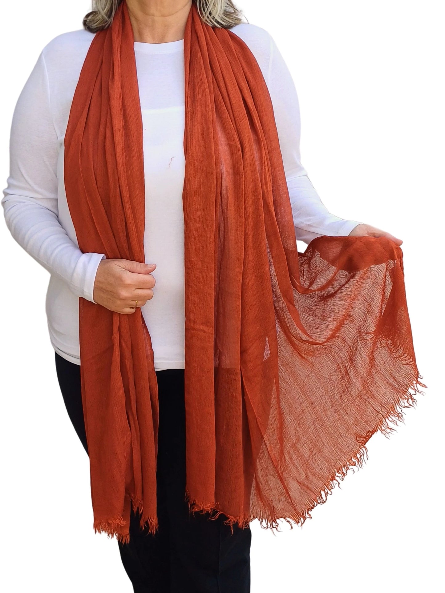 Plain oversized lightweight scarf wrap in rust orange viscose