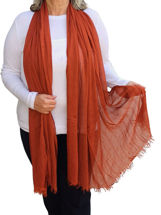 Plain oversized lightweight scarf wrap in rust orange viscose