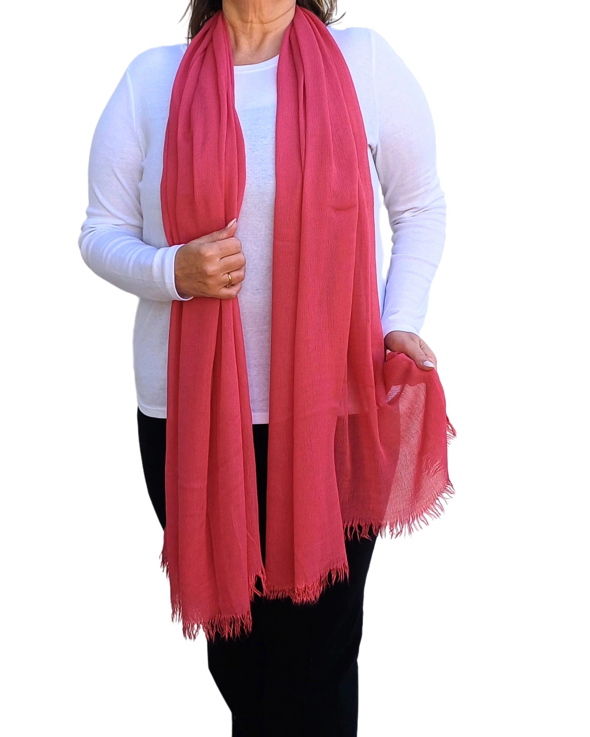Plain oversized lightweight scarf in watermelon pink