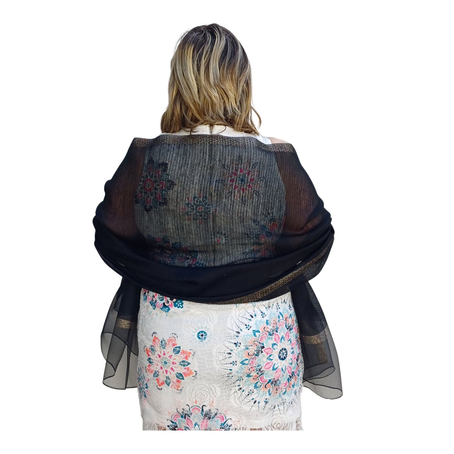 Elegant Sheer Organza Shawl – Silk Blend Wrap for Weddings & Evenings
