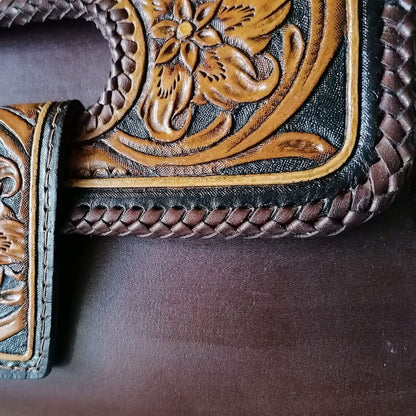 Hand-stitched floral leather panel on genuine leather bag – Elegancia