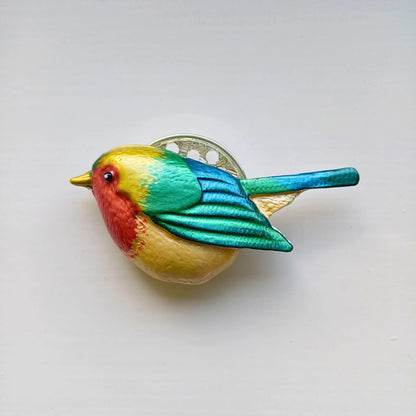 Green and yellow magnetic bird brooch, no pin, fabric friendly