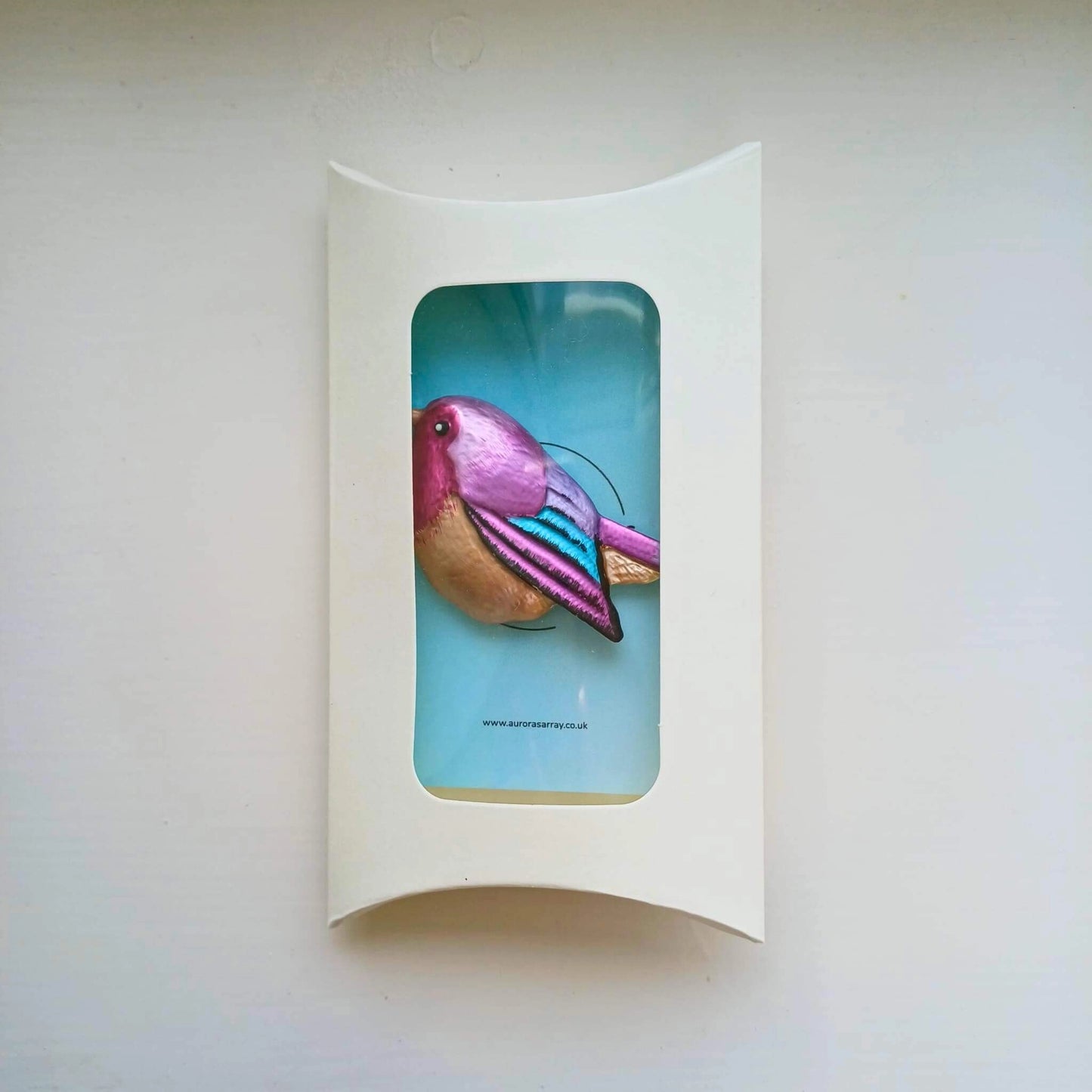 Magnetic bird brooch in presentation pillow box ready to gift