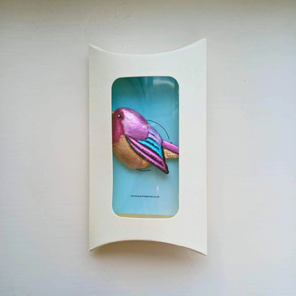 Magnetic bird brooch in presentation pillow box ready to gift