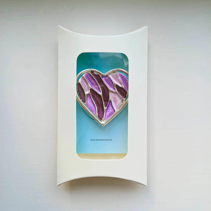mosaic heart magnetic brooch in white pillow box