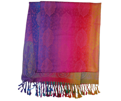 rainbow pashmina shawl with paisley design and multicolour tassels