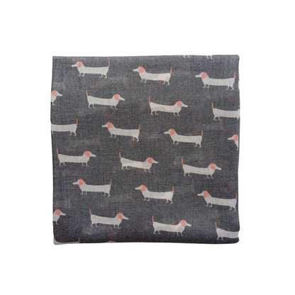 Charcoal grey sausage dog scarf with dachshund print on white background